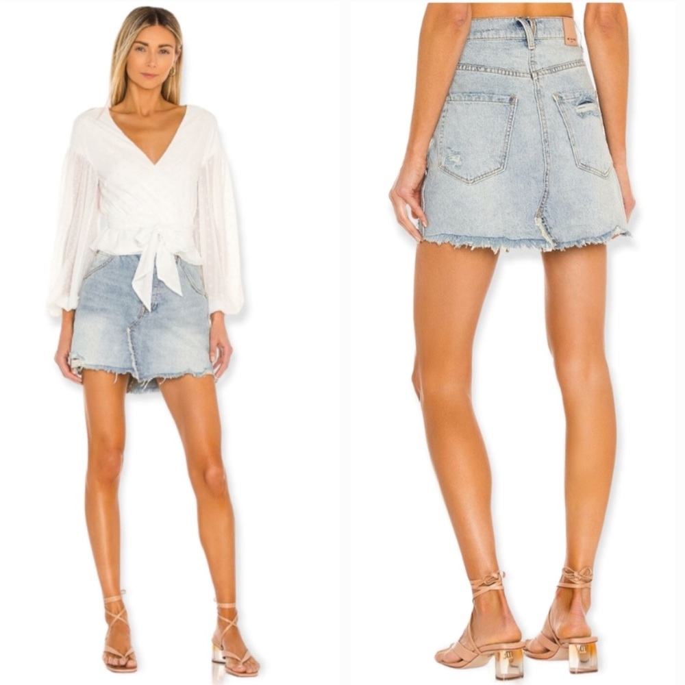 We the Free People Brea Cutoff Denim Skirt size 29 button fly jean mile high